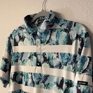 Bad Birdie Aqua and Navy Patterned Performance Polo